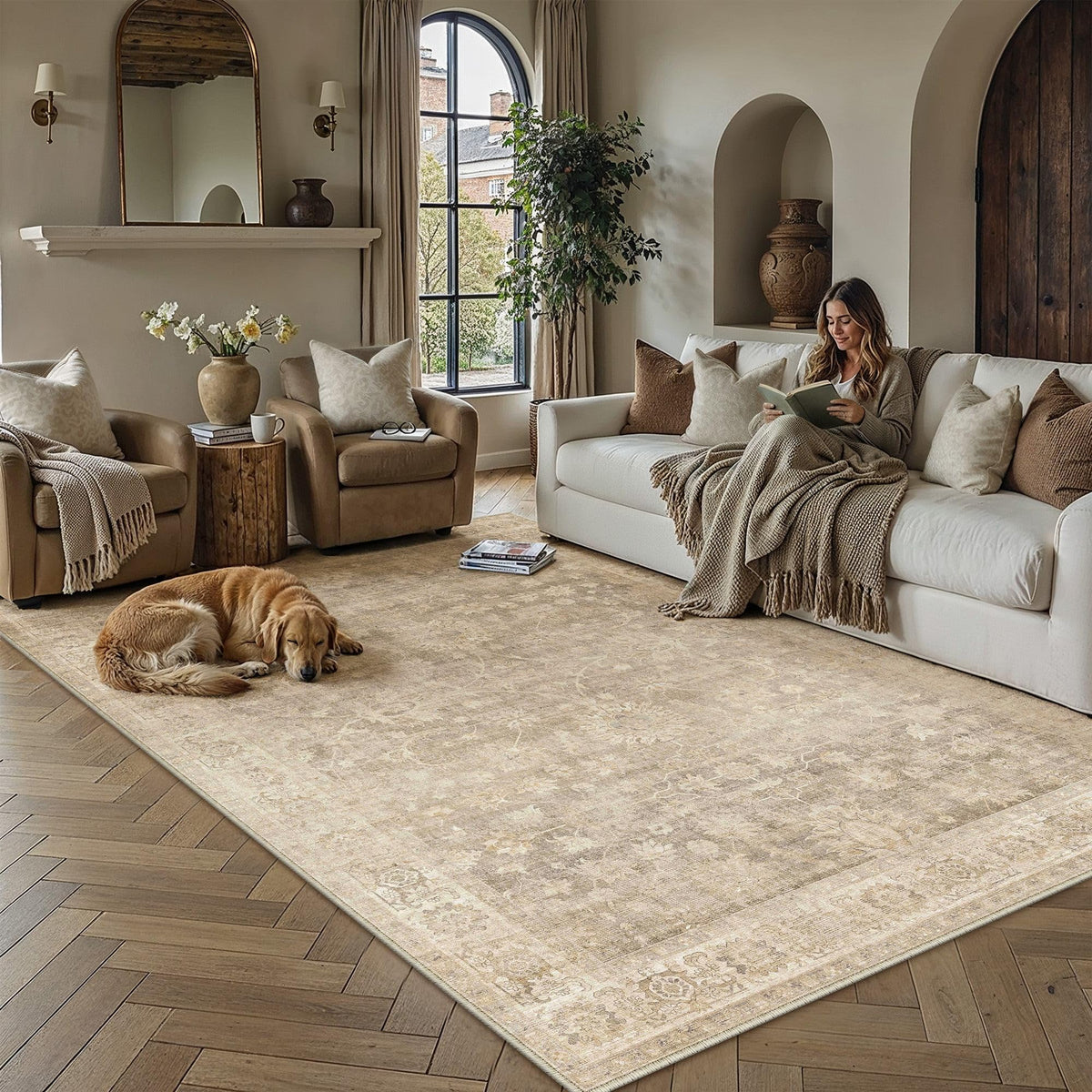 HUGEAR 8x10 Beige Neutral Area Rugs Washable Rug Carpet