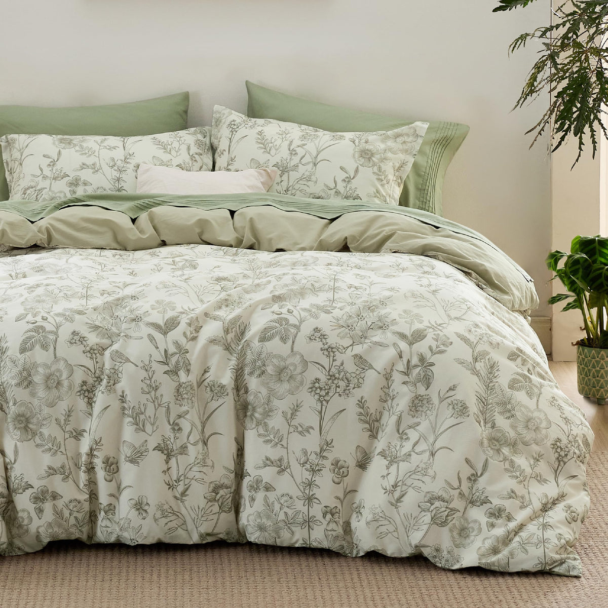 Bedsure PureWoven 100% Cotton Floral Duvet Cover Set, King, Light Blue