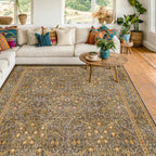 Floral Dark Green Washable Area Rugs 8x10, Vintage Living Room Rug
