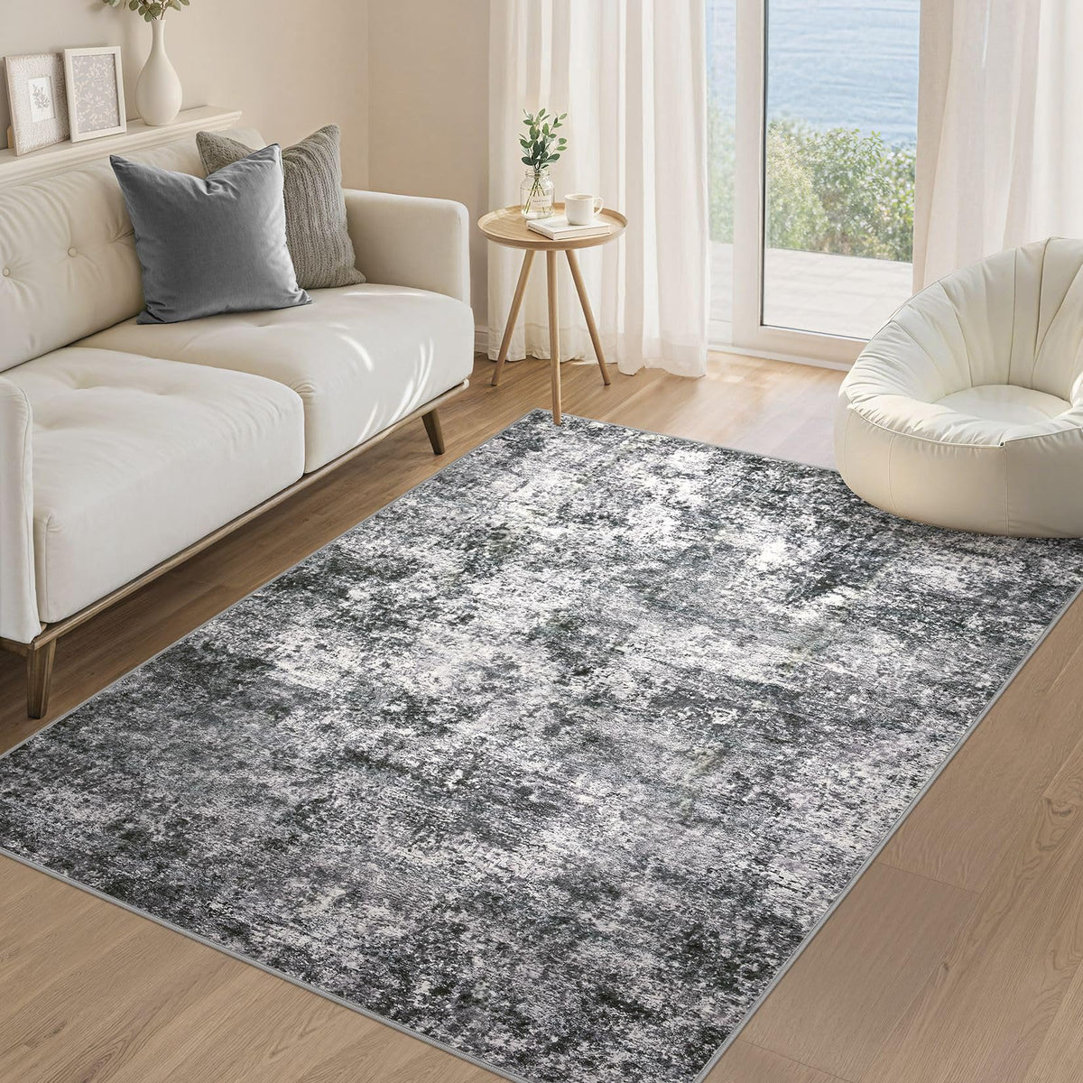 DMOYEST Area Rug Living Room Rugs 9x12 Washable Abstract Grey Carpet