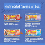 Friskies Purina Wet Cat Food Variety Pack, Shreds with Beef, Turkey & Cheese Dinner, Chicken & Salmon Dinner, and with Ocean Whitefish and Tuna - 5.5 oz. Cans (Pack of 80)