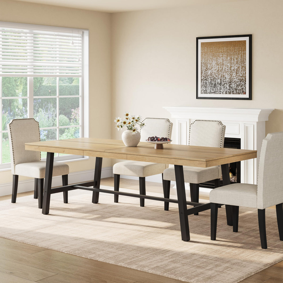 GarveeHome Industrial Dining Table for 6-8 People, 70.87" Long Large Kitchen Table with Sturdy Metal Frame, Rectangular Counter for Dinner, Kitchen, Dining Room (Grey, 71" Non-extendable)