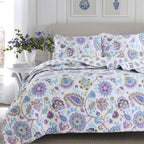 Cozy Line Home Fashions Bloom Floral Blue Rose Spring Reversible Quilt Bedding Set, Coverlet Bedspread Lightweight for All Seasons (Pink Garden, Queen - 6 Piece)