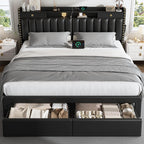 CypBed King Size Bed Frame with Headboard & 4-Storage Drawers, Upholstered