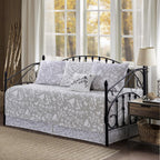 5-Piece Quilted Microfiber Daybed Cover Set with Floral Embroidery, All Season Luxurious Bedding with Matching Shams and Bed Skirt, 75"x39", Pink Flower