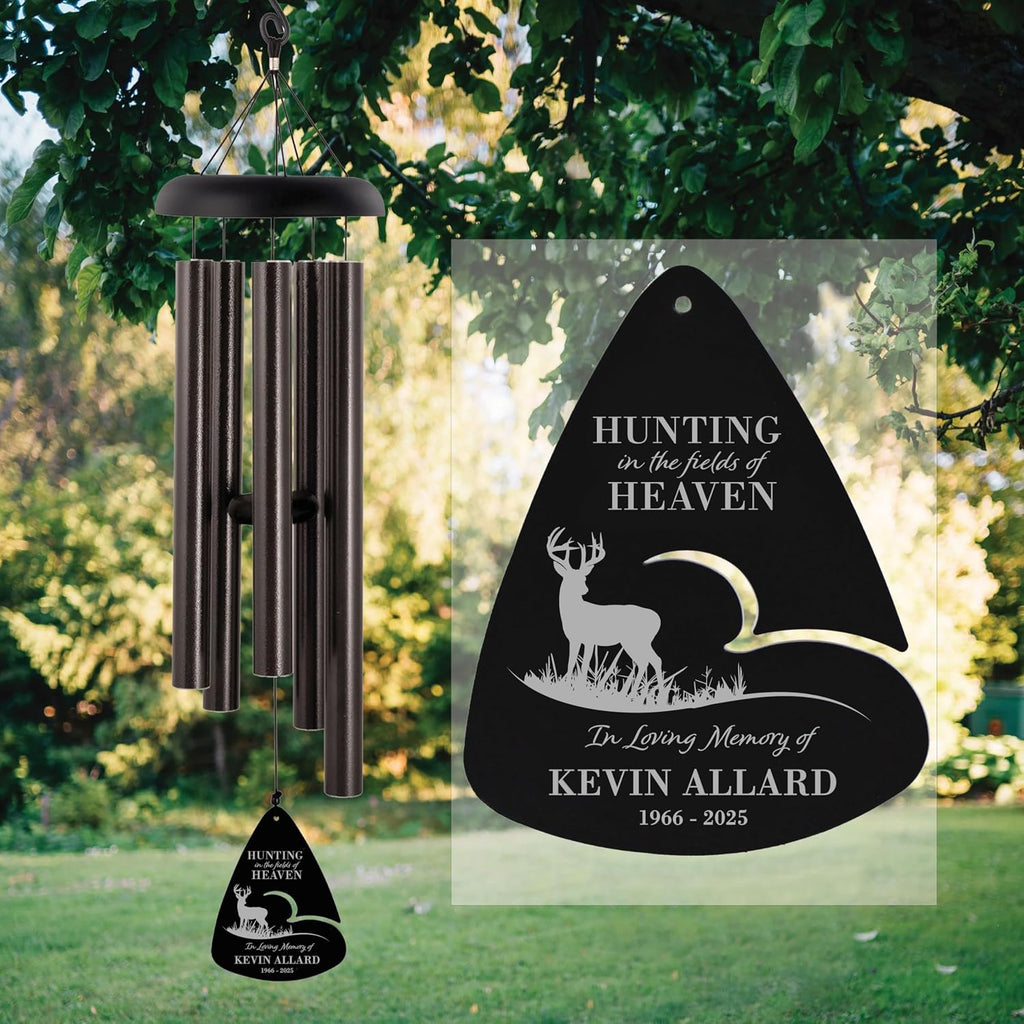 Personalized Memorial Wind Chime, Hunting in Heaven Deer or Duck Wind Chime, Hunter Sympathy Gift, Customizable Hunting Memorial Gift (Bronze 44")
