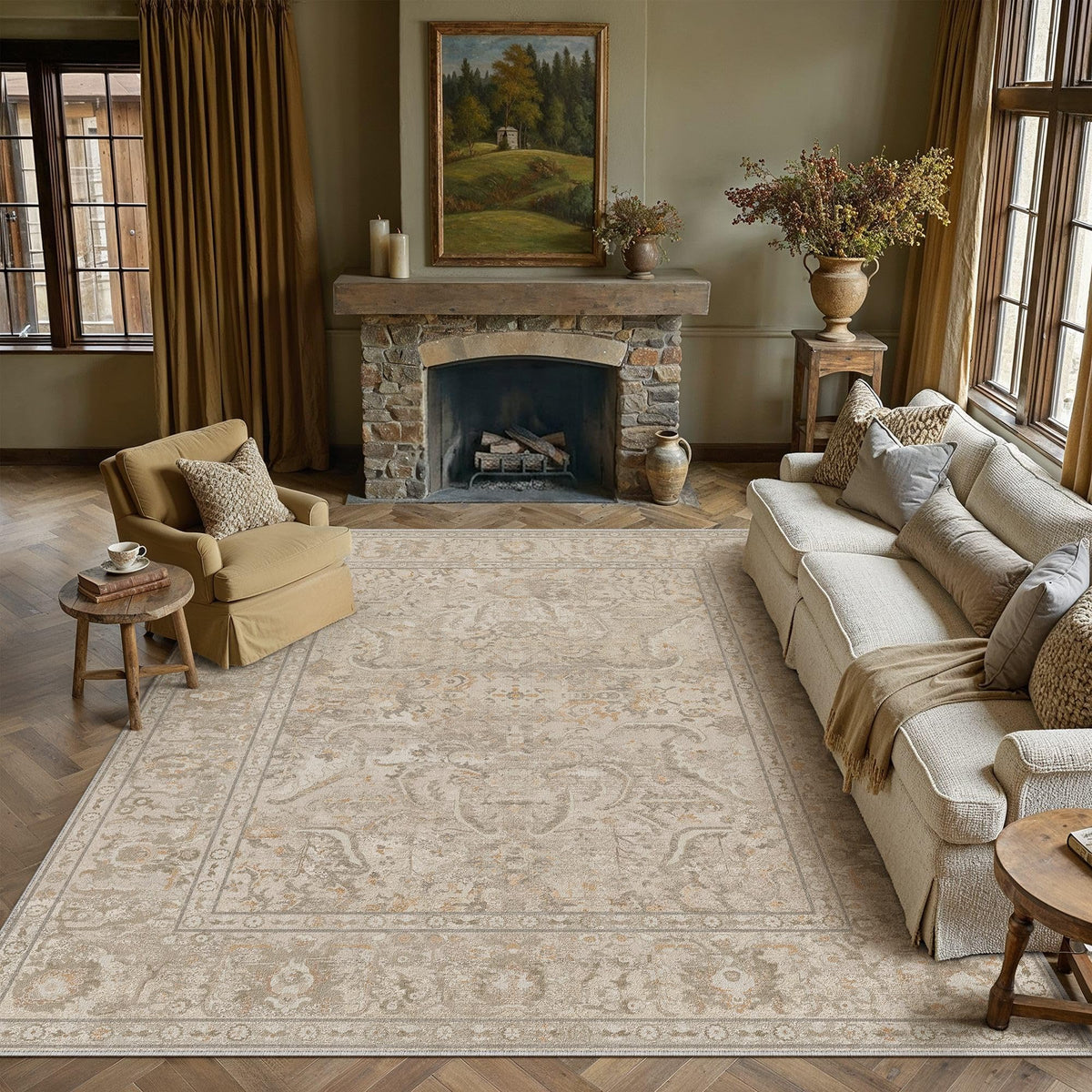 HUGEAR 8x10 Beige Neutral Area Rugs Washable Rug Carpet
