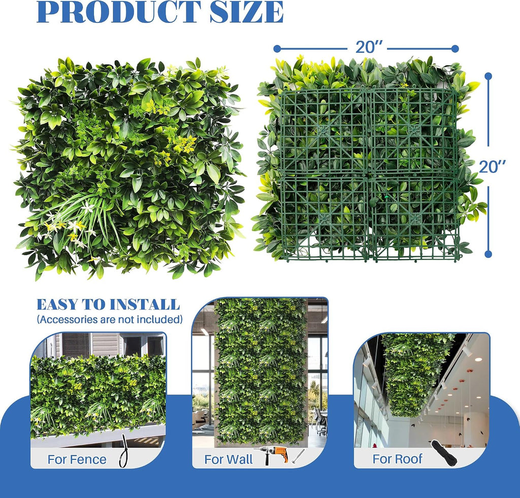 ECOOPTS 20"x20" Faux Ivy Privacy Fence Screen Artificial Boxwood Panels Topiary Hedge Plants for Indoor Outdoor Decoration, #6 Mixed Leaves, 15 Packs