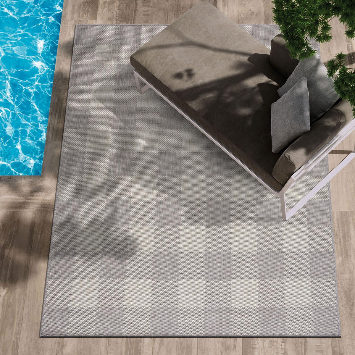 CAMILSON Outdoor Rug 6x9, Modern Outside Rugs for Patios Porches Waterproof Durable Washable Non-Shedding, Easy-to-Clean Indoor Outdoor Area Carpet (6 x 9, Bordered - Blue/White)