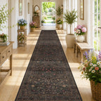 Floral Dark Green Washable Area Rugs 8x10, Vintage Living Room Rug