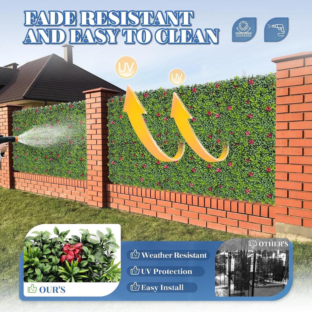 ECOOPTS 40"x40" Faux Ivy Privacy Fence Screen Artificial Boxwood Panels Topiary Hedge Plants for Indoor Outdoor Decoration, #1 Mixed Leave, 1 Pack