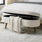 43.5" Ottoman with Storage, Storage Ottoman Bench with Safety Hinge, Bed End Bench, Upholstered Entryway Bench for Bedroom, Living Room & Window, Holds up to 330 lb, Beige