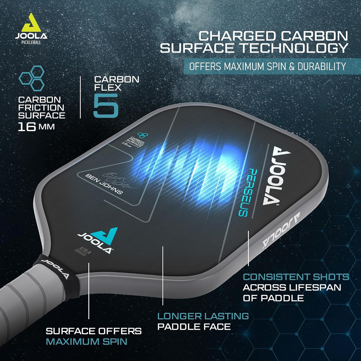 JOOLA Professional Pickleball Paddles – Charged Surface Technology for Power & Feel – Select Perseus or Hyperion Shape – Fully Encased Carbon Fiber – USAP Approved – Well Balanced w/Pop & Control