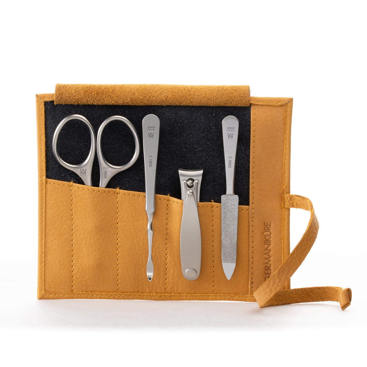 GERMANIKURE 7pc Manicure & Pedicure Set, FINOX Steel, Purple Leather Roll