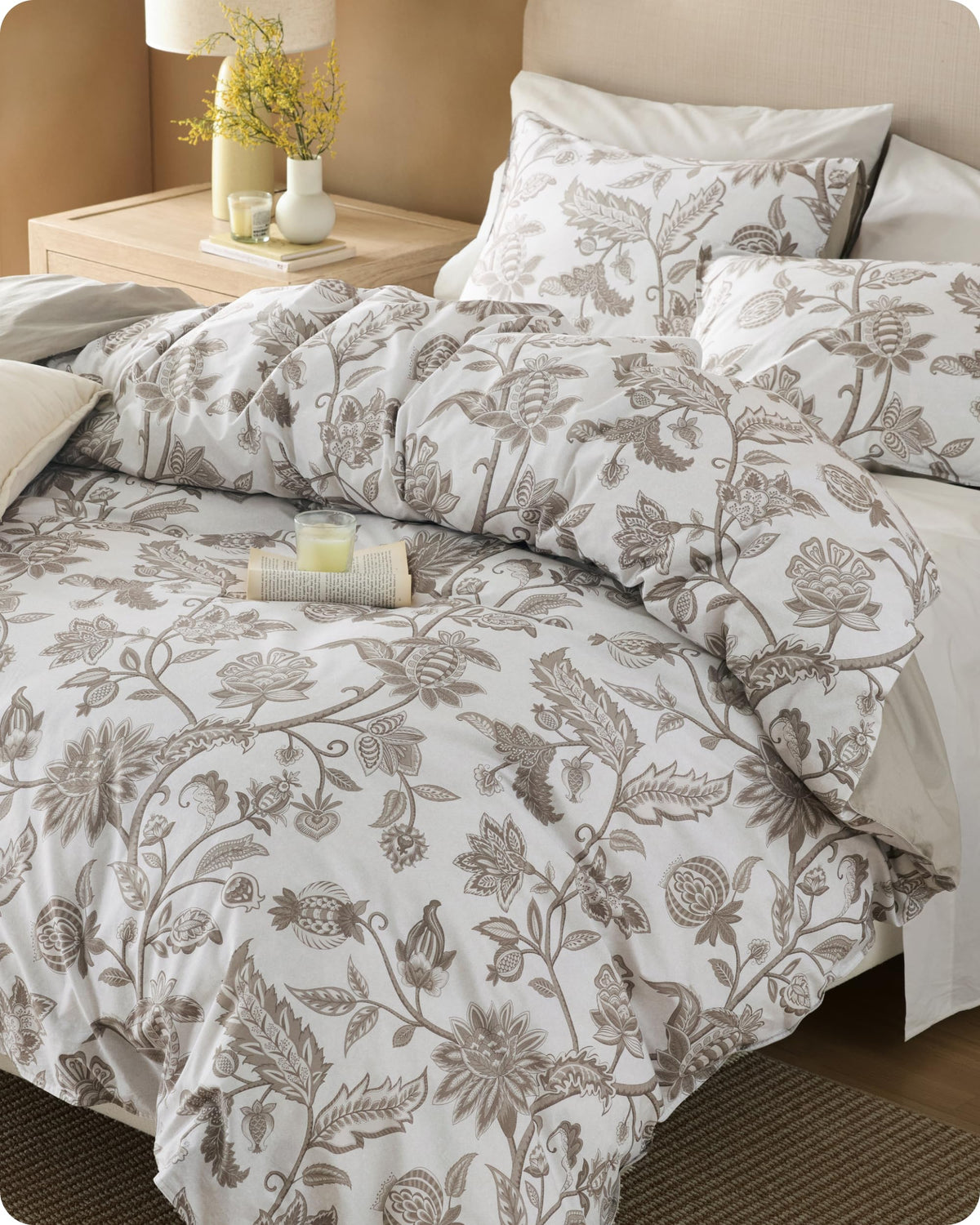 Bedsure PureWoven 100% Cotton Floral Duvet Cover Set, King, Light Blue
