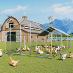 Aoxun Large Metal Chicken Coop, Outdoor Chicken Runs for Yard with Cover, Spire Roof Hen House Enclosure with Security Lock, Walk-in Cage Peak Hen House for Yard Farm (10x20x6.4 FT)