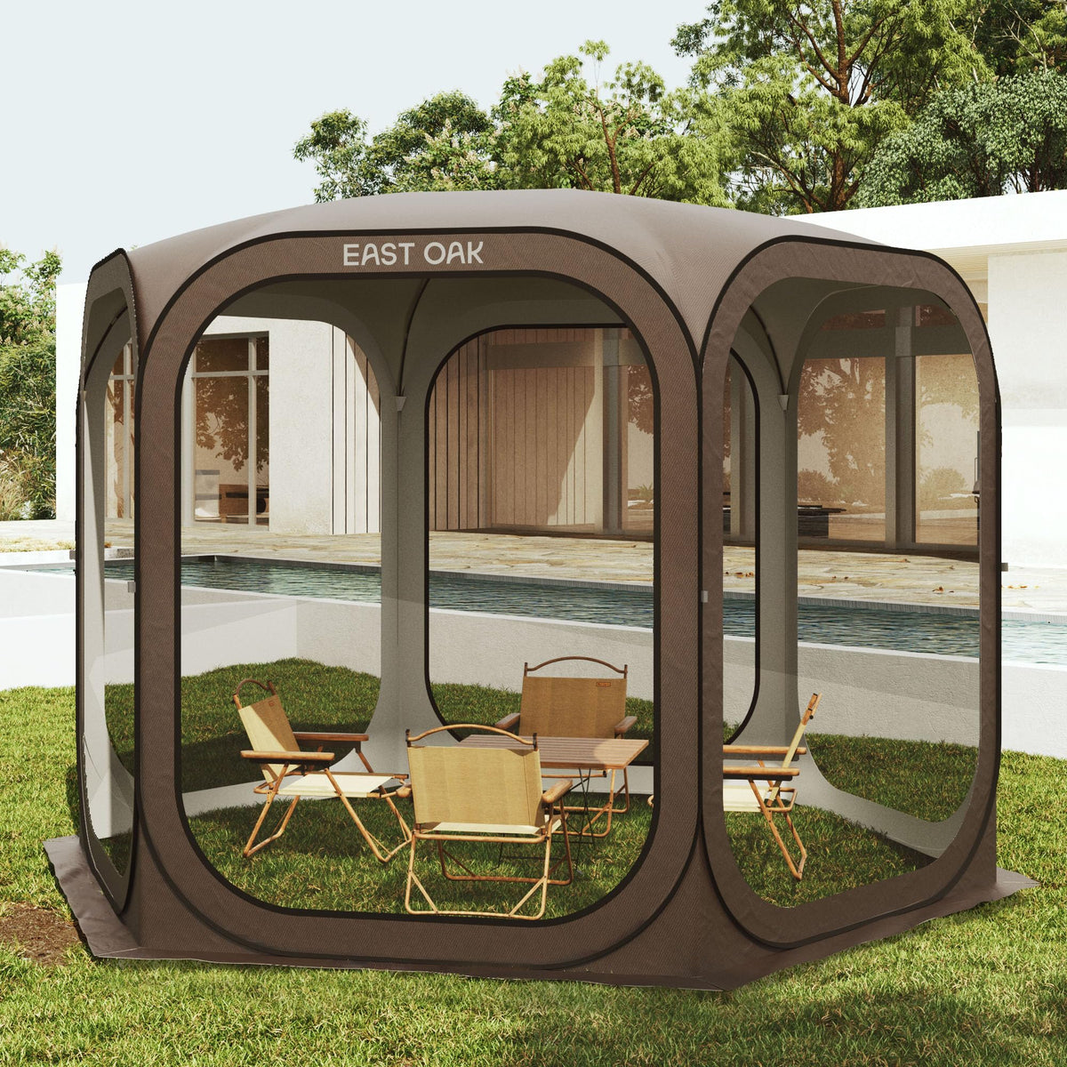 East Oak Pop up Screen Tent with Mosquito Netting, Portable Screen House Canopy Shelter, 10 x 10 FT Instant Screen Gazebo & UPF 50+ UV Protection for Patio, Backyard, Deck & Outdoor Activities, Beige