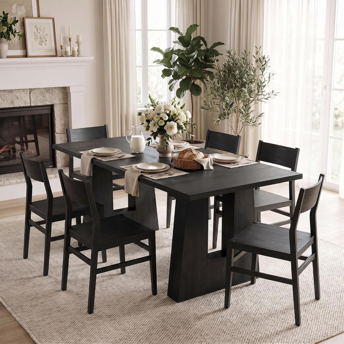 Garvee 63" Dining Table for 4-6 People, Modern Kitchen Table, Black