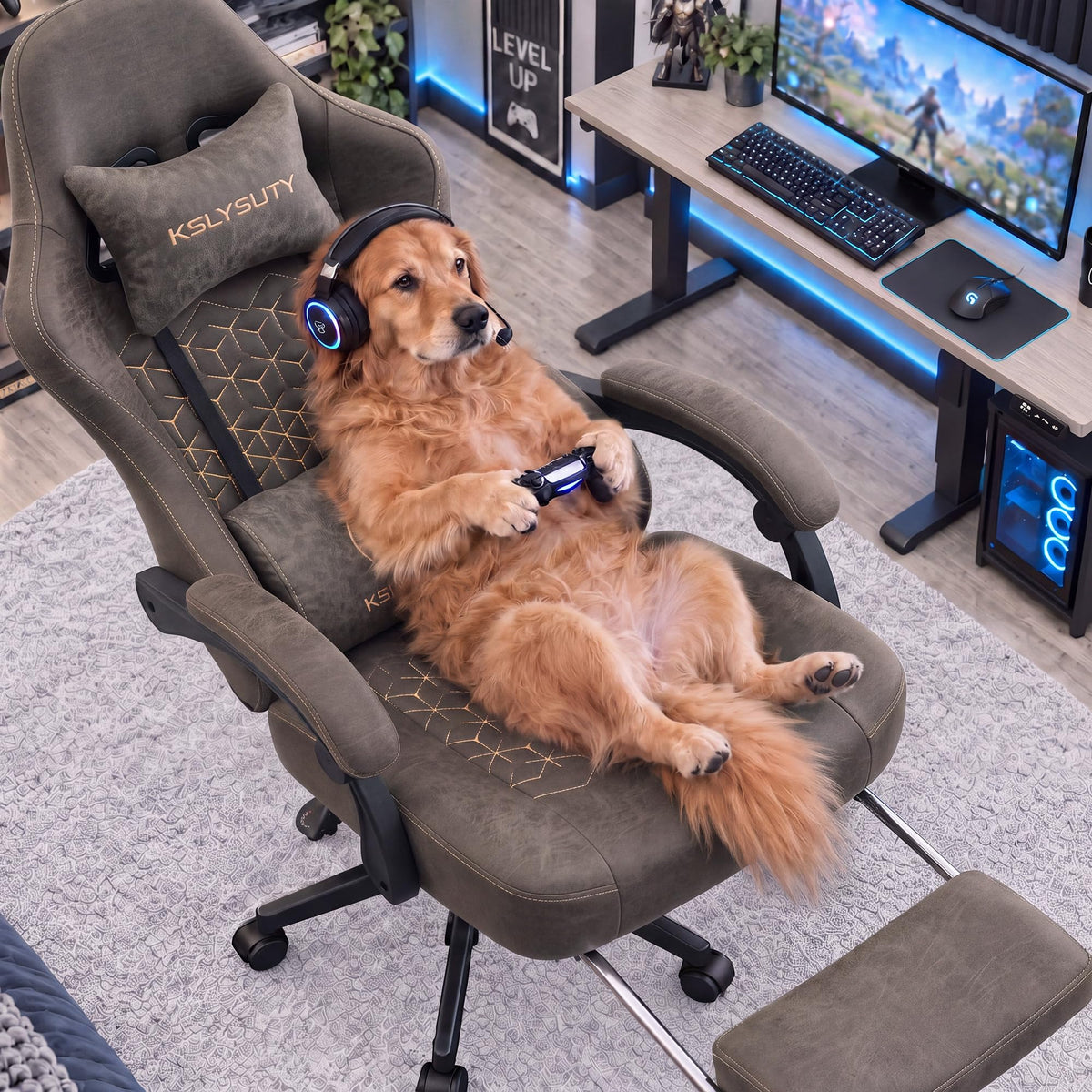 Desk Computer Gaming Chair - High Back Ergonomic Office Chair with Footrest and Lumbar Support, Swivel Comfy Home Gamer Video Game Chairs with Pocket Spring Cushion for Adults (White Leather)