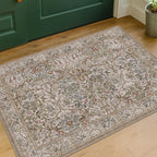 Floral Dark Green Washable Area Rugs 8x10, Vintage Living Room Rug