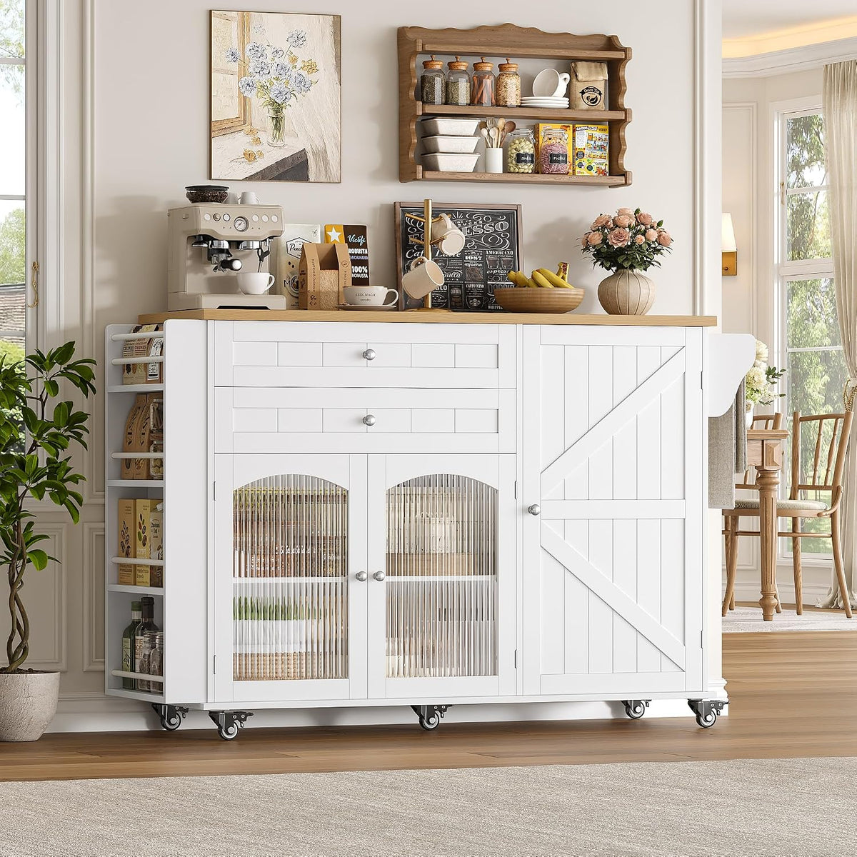 FINETONES 52" Kitchen Island with Storage, Rolling Kitchen Carts on Wheels