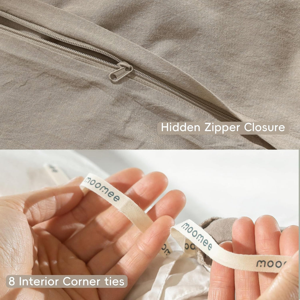 MooMee Duvet Cover Set 100% Washed Cotton Linen Like King
