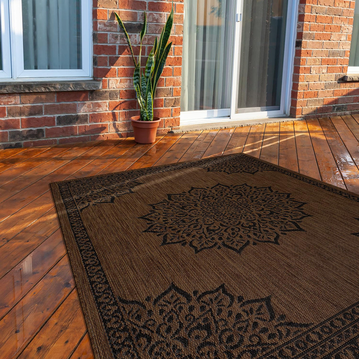 CAMILSON Outdoor Rug 6x9, Modern Outside Rugs for Patios Porches Waterproof Durable Washable Non-Shedding, Easy-to-Clean Indoor Outdoor Area Carpet (6 x 9, Bordered - Blue/White)