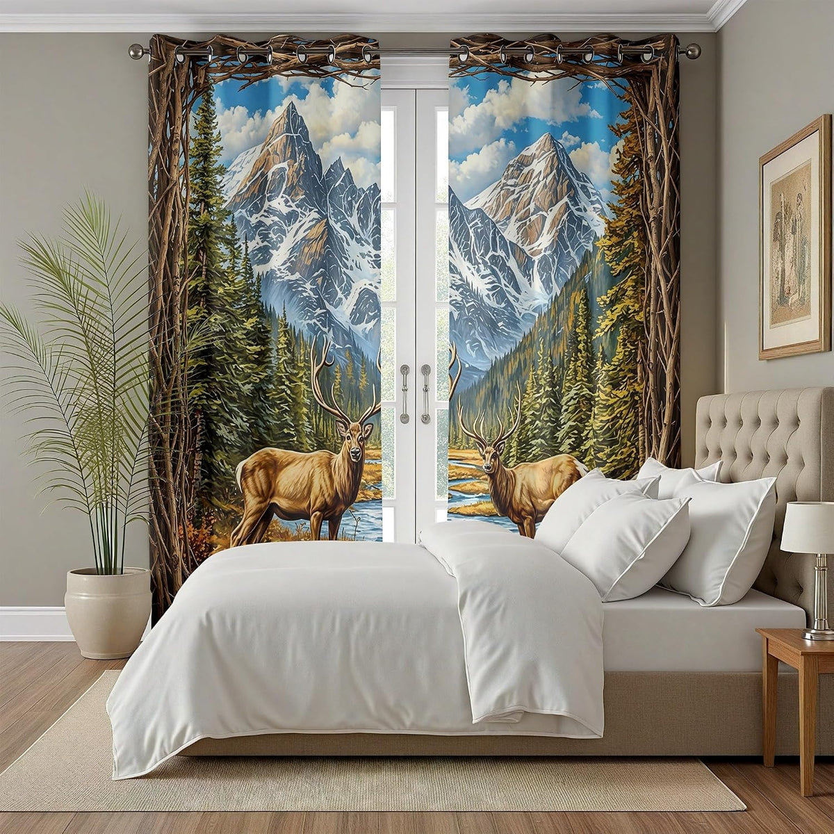 Forest Deer Blackout Curtain, Jungle Safari Animal Curtains 84 Inches Long