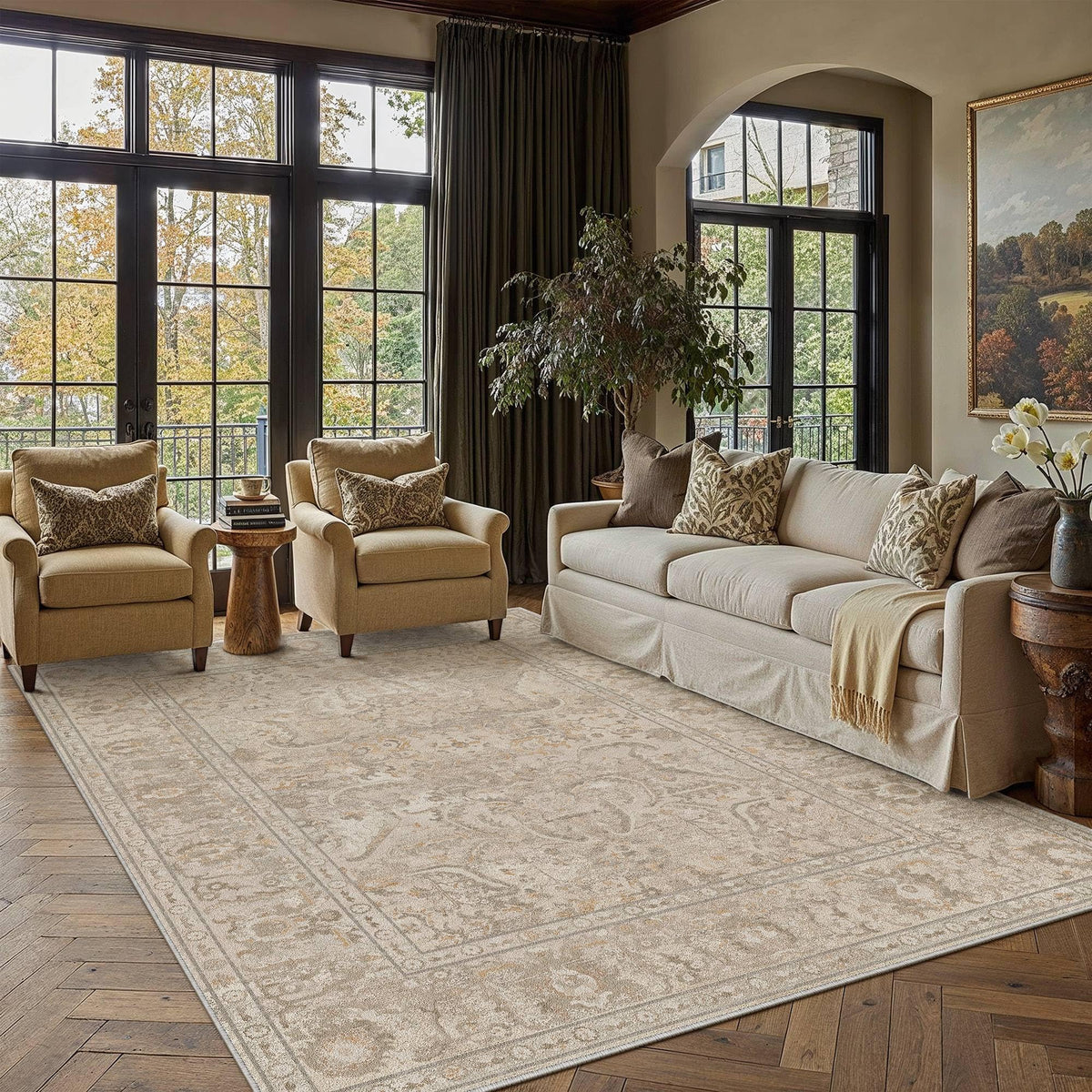 HUGEAR 8x10 Beige Neutral Area Rugs Washable Rug Carpet