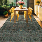 Floral Dark Green Washable Area Rugs 8x10, Vintage Living Room Rug