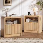 Decofy 23'' Wide Fluted Nightstand Set of 2 with Charging Station, Walnut