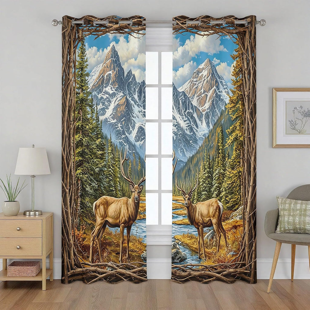 Forest Deer Curtains, Jungle Safari Animal Curtains 84 Inch Length