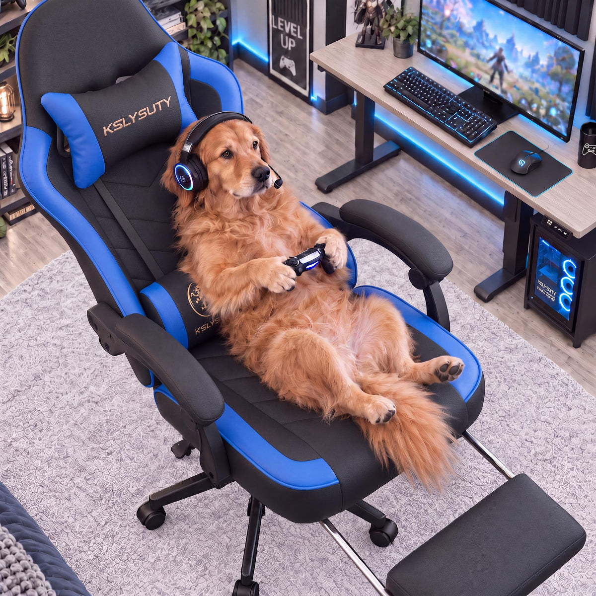 Desk Computer Gaming Chair - High Back Ergonomic Office Chair with Footrest and Lumbar Support, Swivel Comfy Home Gamer Video Game Chairs with Pocket Spring Cushion for Adults (White Leather)