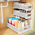 Kitstorack Under Sink Organizer, 2-Pack 3-Tier Height Adjustable Thickened Metal Pull out Cabinet Organizer Shelf, Slide out Storage Drawer Rack for Bathroom Kitchen Pantry Home Laundry Organization