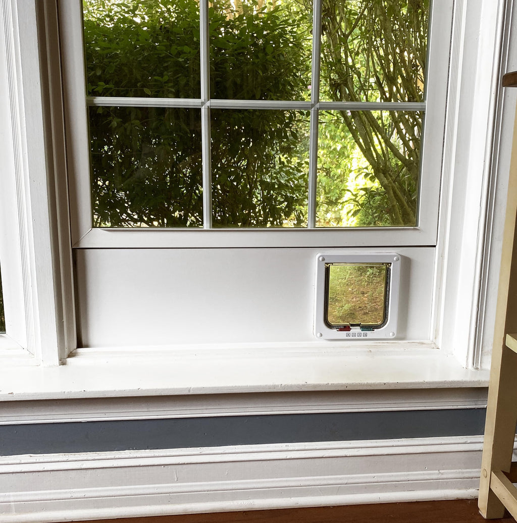 Custom Cat Door Window Insert - PVC Base | Insulated & Weather-Sealed | Tool-Free Install for Horizontal & Vertical Windows | Microchip Lock Options | Made in USA | Small Dogs & Pets