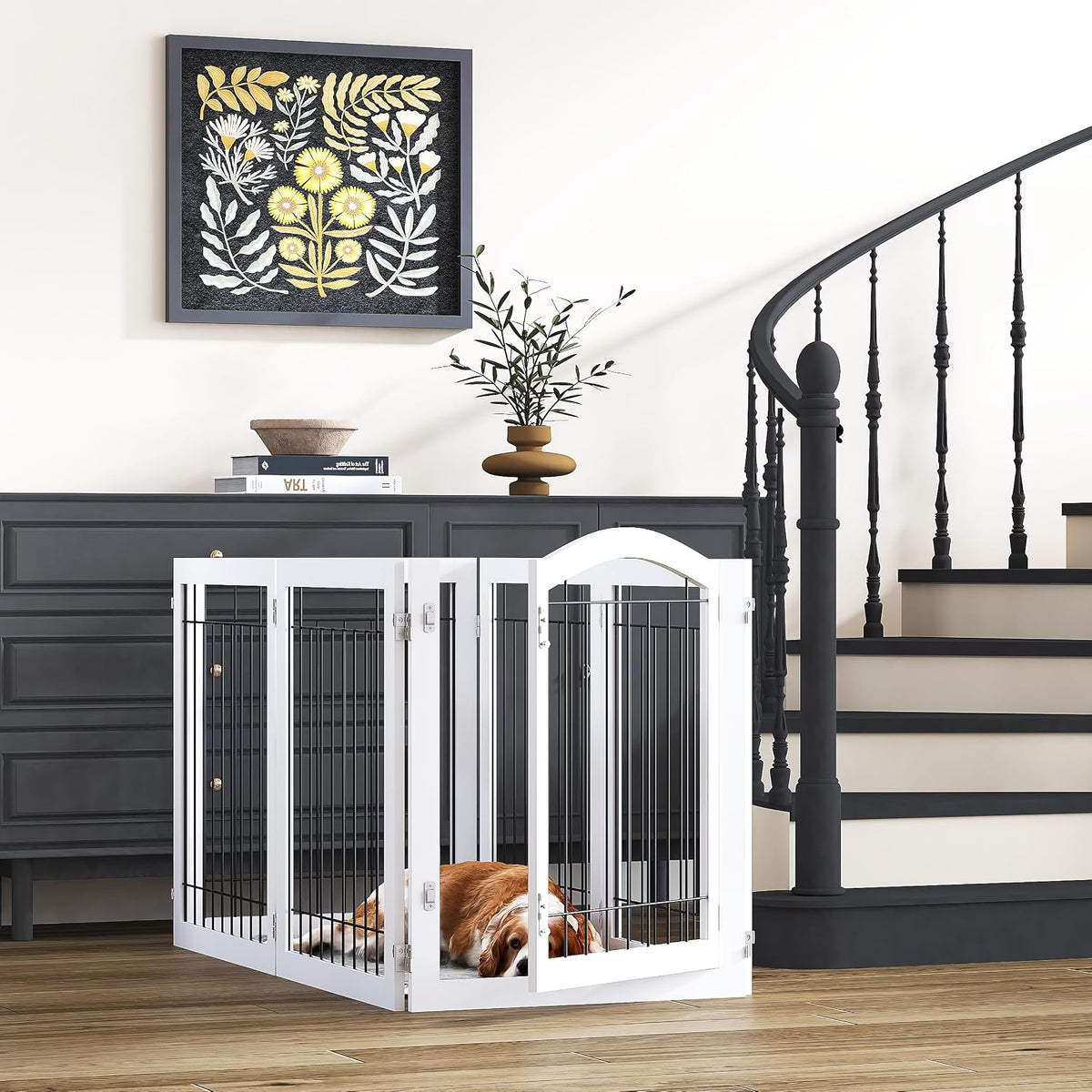 PAWLAND Dog Gate Indoor with Door, Freestanding, Foldable, 144" Wide, 30" H