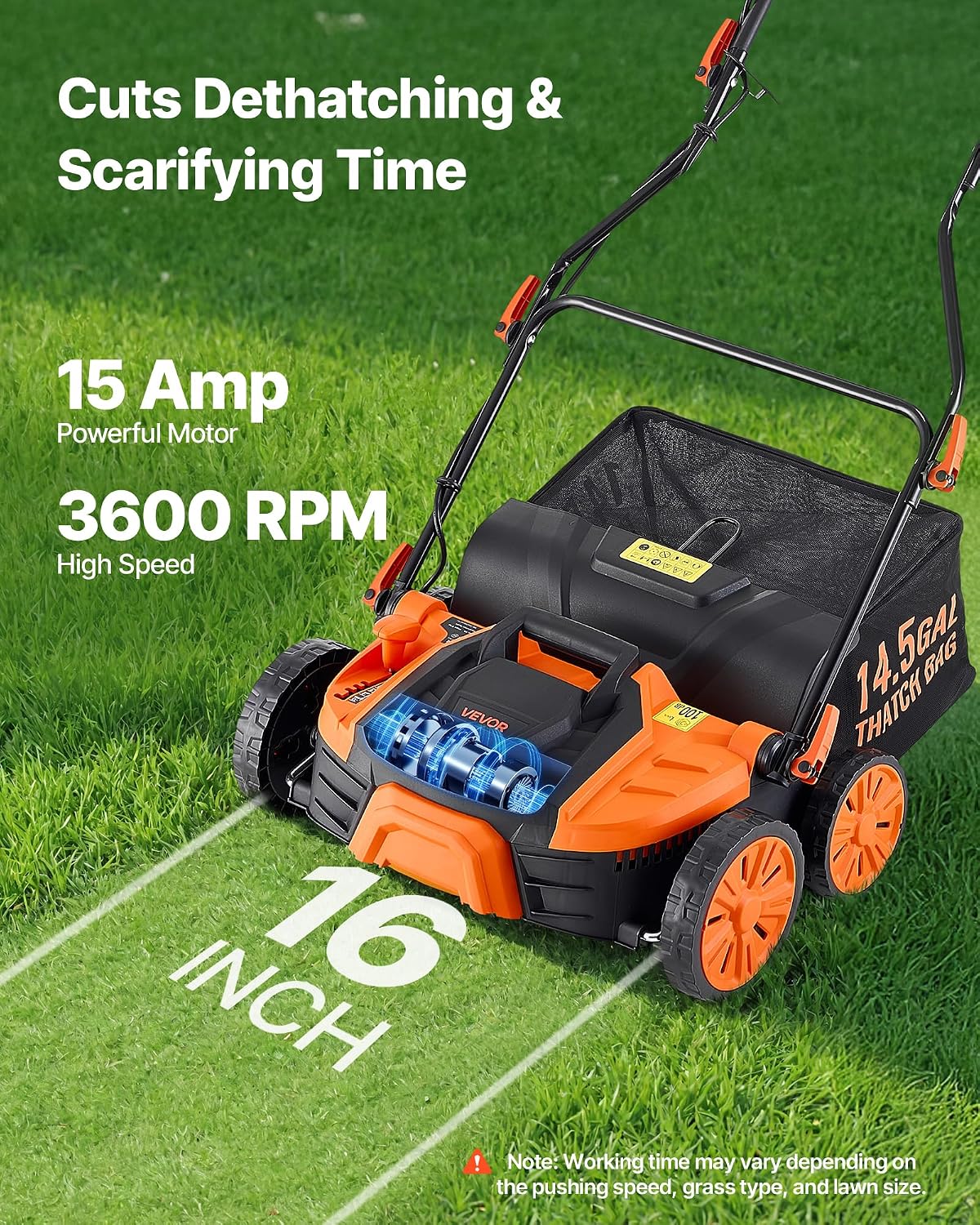 VEVOR 2-in-1 Electric Dethatcher and Scarifier, 16-Inch 15 Amp, Corded