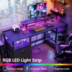 Furologee 51" Gaming Desk with Outlets & LED, Computer Office Desk, Black