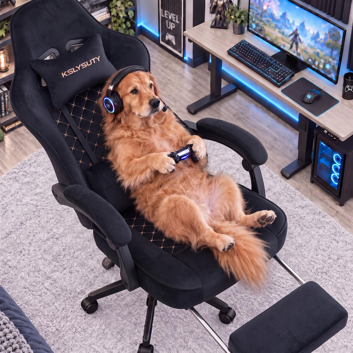 Desk Computer Gaming Chair - High Back Ergonomic Office Chair with Footrest and Lumbar Support, Swivel Comfy Home Gamer Video Game Chairs with Pocket Spring Cushion for Adults (White Leather)