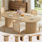 HUAHUU Extendable Round Dining Table for 4-8, 39in-77in Long Large Kitchen Table with Fluted Base, Space Saving Modern Farmhouse Oval Dinner Tables for Dining Room, Kitchen, Living Room, Black