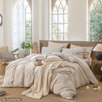 MooMee Striped Duvet Cover Set 100% Washed Cotton Linen Like Queen