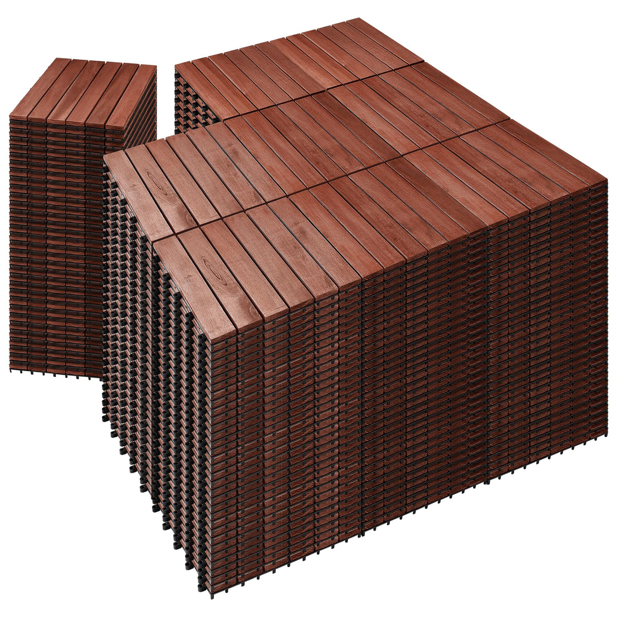 PrimeZone 54 PCS Solid Acacia Wood Interlocking Deck Tiles Outdoor, Brown