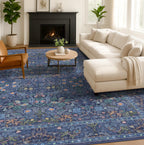 Floral Dark Green Washable Area Rugs 8x10, Vintage Living Room Rug