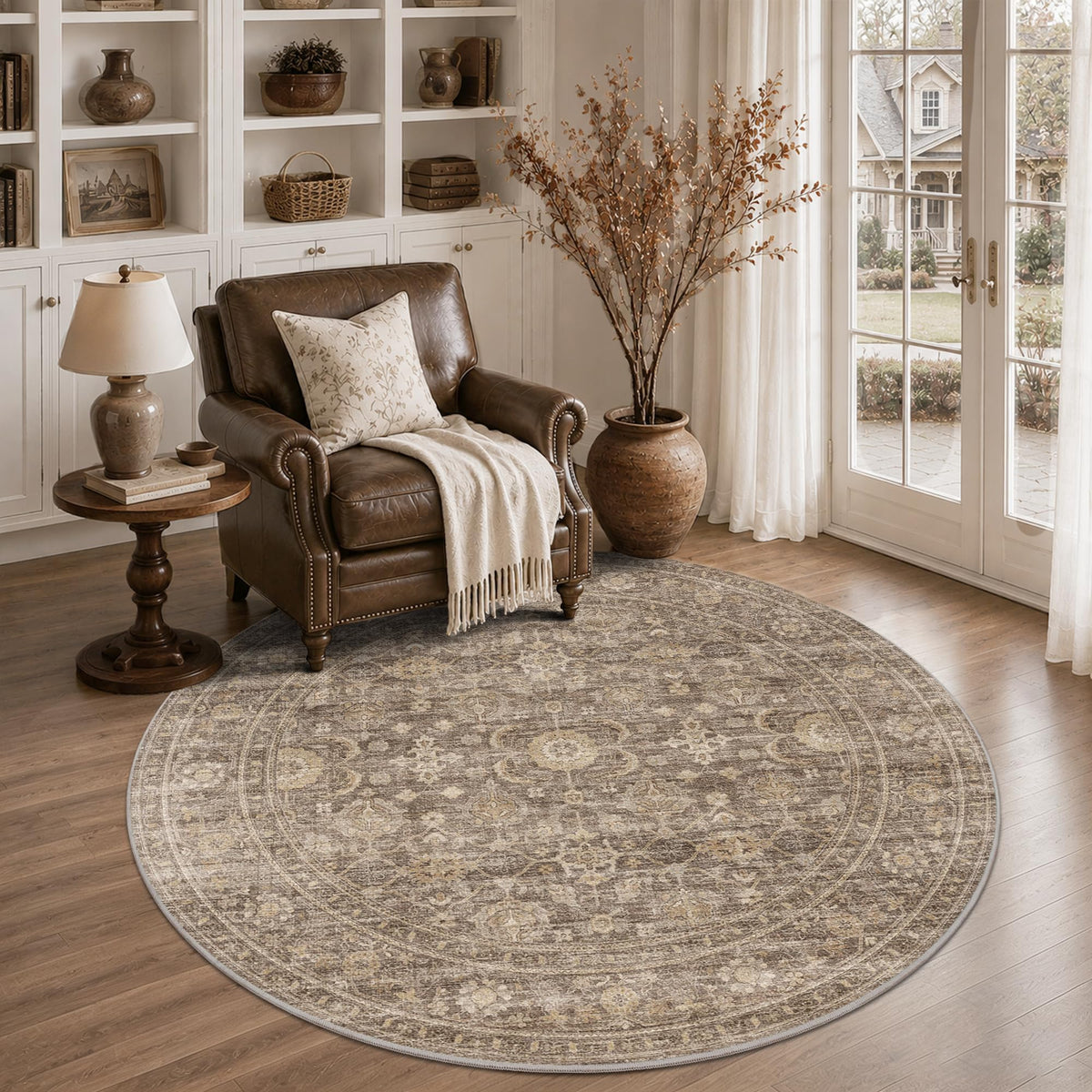 JOOJA 8x10 Dark Brown Vintage Soft Low Pile Non Slip Boho Washable Area Rug