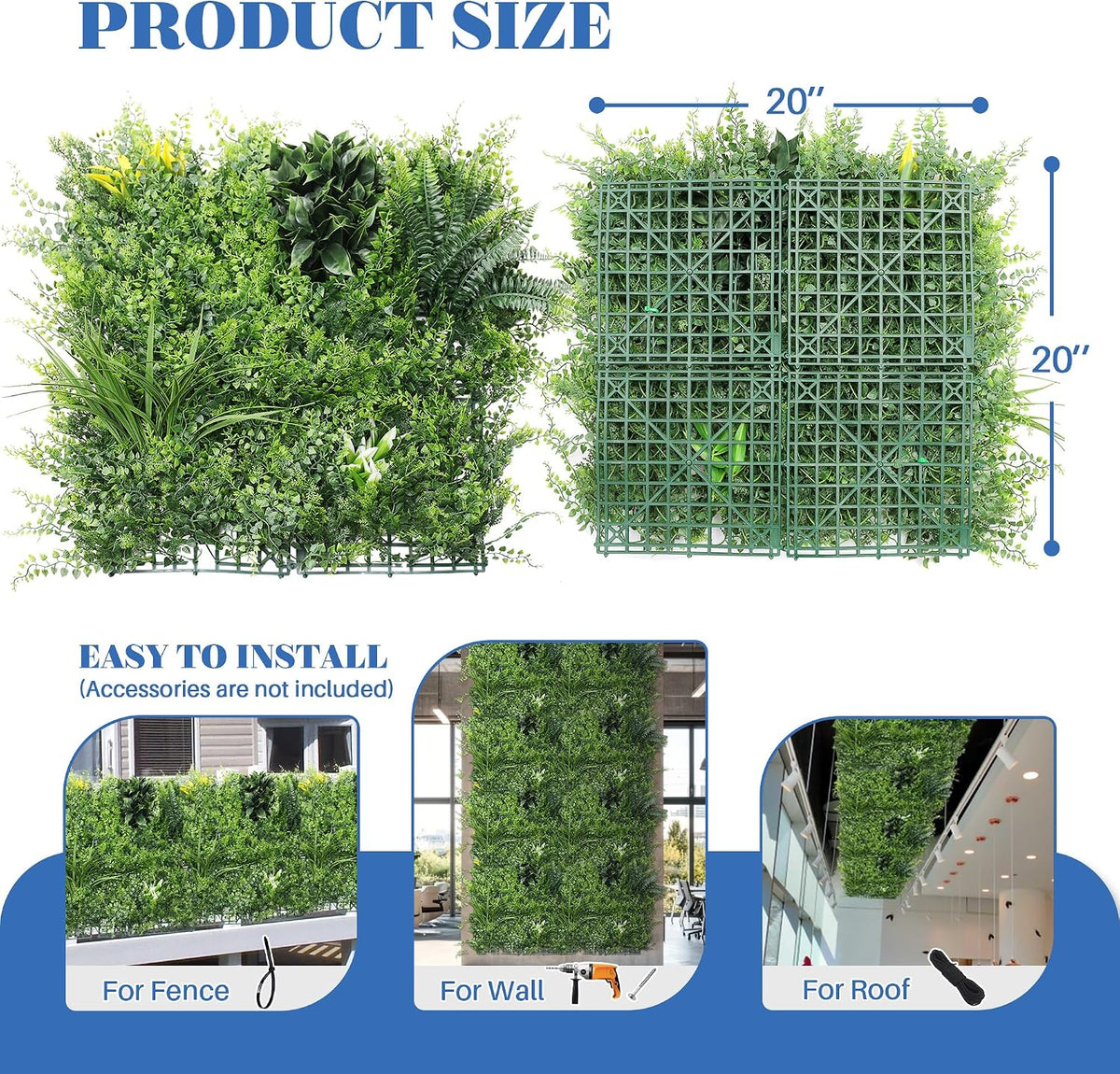 ECOOPTS 20"x20" Faux Ivy Privacy Fence Screen Artificial Boxwood Panels Topiary Hedge Plants for Indoor Outdoor Decoration, #4 Mixed Leaves, 21 Packs