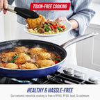 Blue Diamond 9 Piece Nonstick Cookware Set, Diamond Ceramic Pots & Pans, Dishwasher & Metal Utensil Safe, Non Toxic PFAS-Free, Kitchen Cooking Sauce & Saute Pans, Oven & Broiler to 600F, Blue