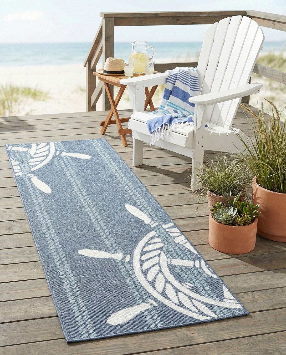 Rugs.com - Outdoor Coastal Rug – 5' 3 x 8' Navy Blue Washable Indoor/Outdoor Rug – Nautical Ship Wheel Design for Patios, Decks, and Porches