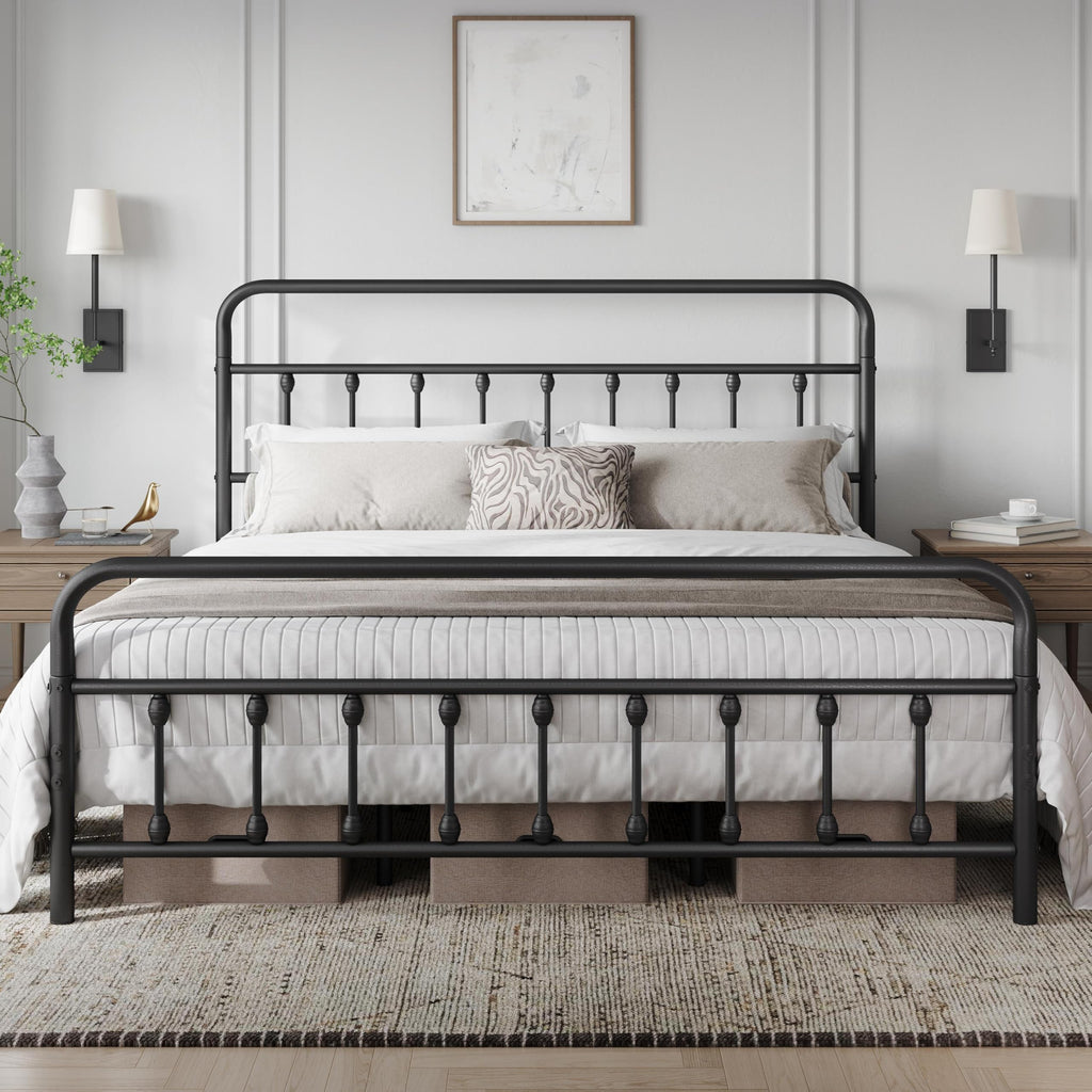 Yaheetech Queen Metal Platform Bed Frame, Victorian Headboard & Footboard