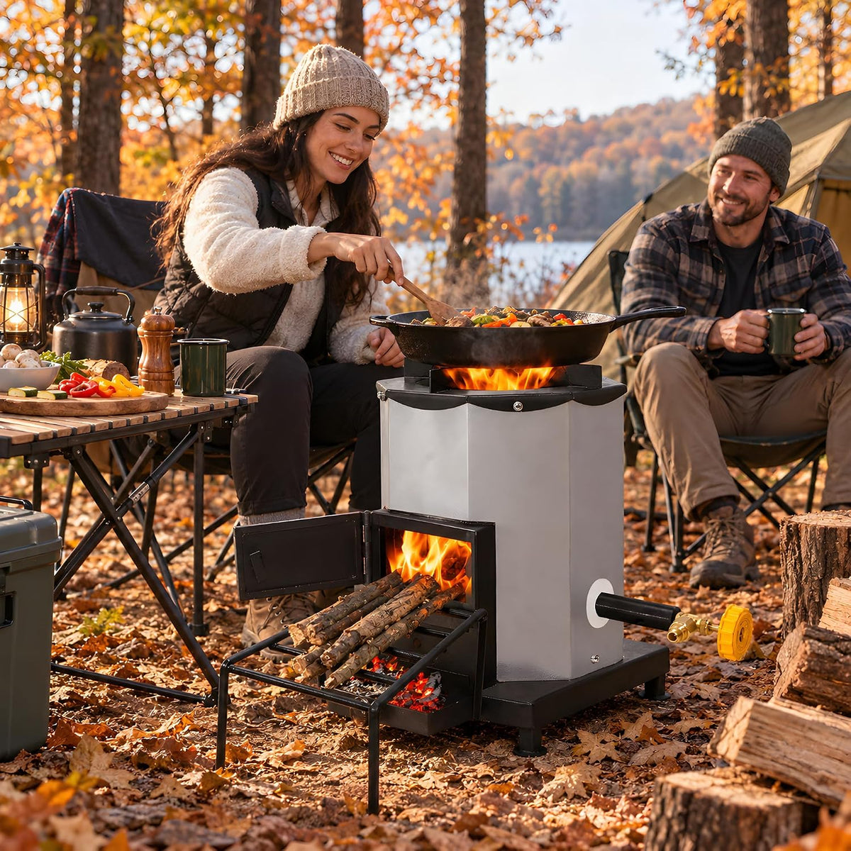 Outdoor Camping Stove, Portable Wood Burning Rocket Stove