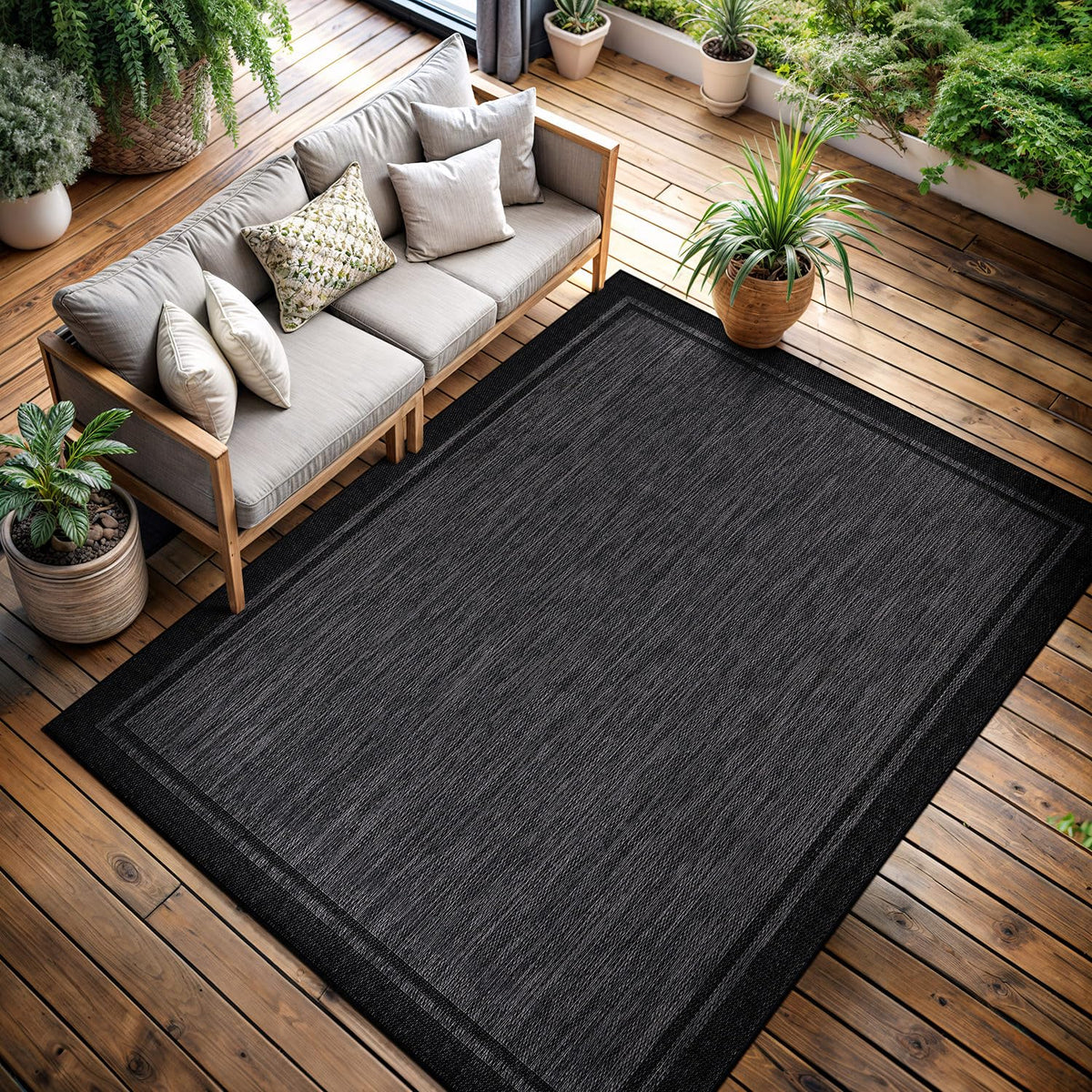 CAMILSON Outdoor Rug 6x9, Modern Outside Rugs for Patios Porches Waterproof Durable Washable Non-Shedding, Easy-to-Clean Indoor Outdoor Area Carpet (6 x 9, Bordered - Blue/White)